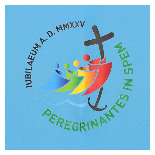 Jubiläums-Pultbehang 2025 aus himmelblauem Vatikanstoff mit Druck 250x50 cm 2