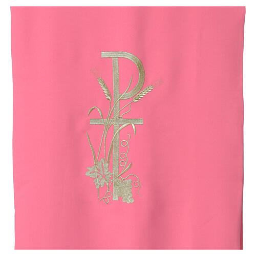 Voile lutrin rose broderie or Chi-Rho raisin et blé 2