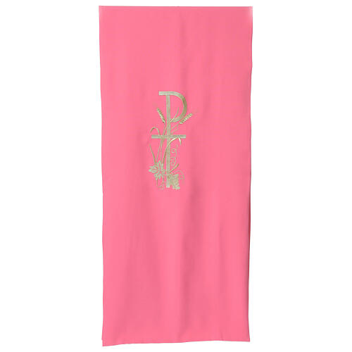 Pink pulpit cover with gold embroidery PAX grapes and wheat 1