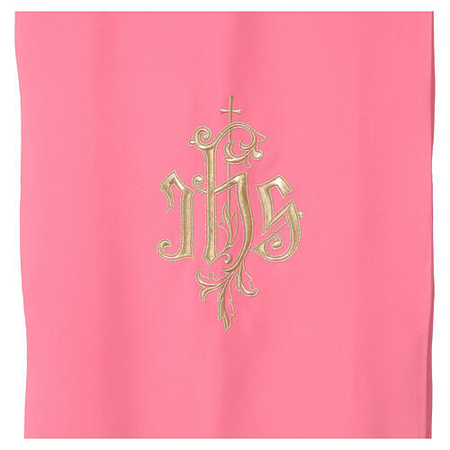 Pink lectern cover with IHS embroidery and gold cross 2
