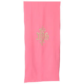 Paño de atril rosa bordado IHS y cruz oro