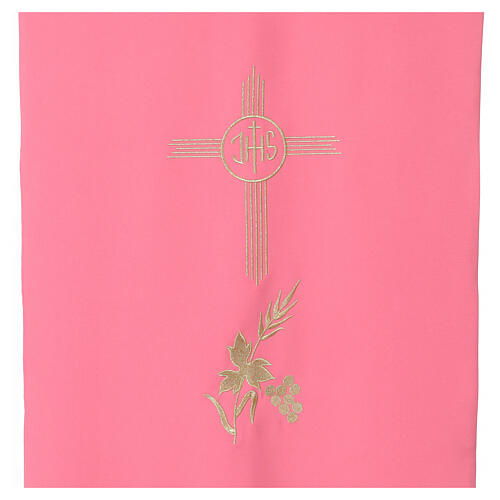 Rose lectern cover with IHS, cross and grapes with wheat 2