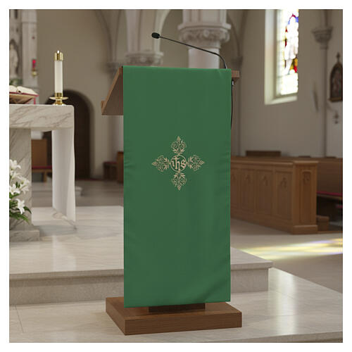 Lectern cover with gold JHS embroidery and vine motif 2