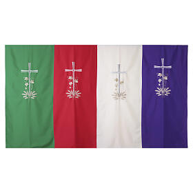 Pano de ambão bordado com cruz prateada e espigas de trigo douradas