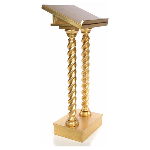 Stojak Pulpit pod ewangeliarz dwie kolumny skręcone listek złota 2