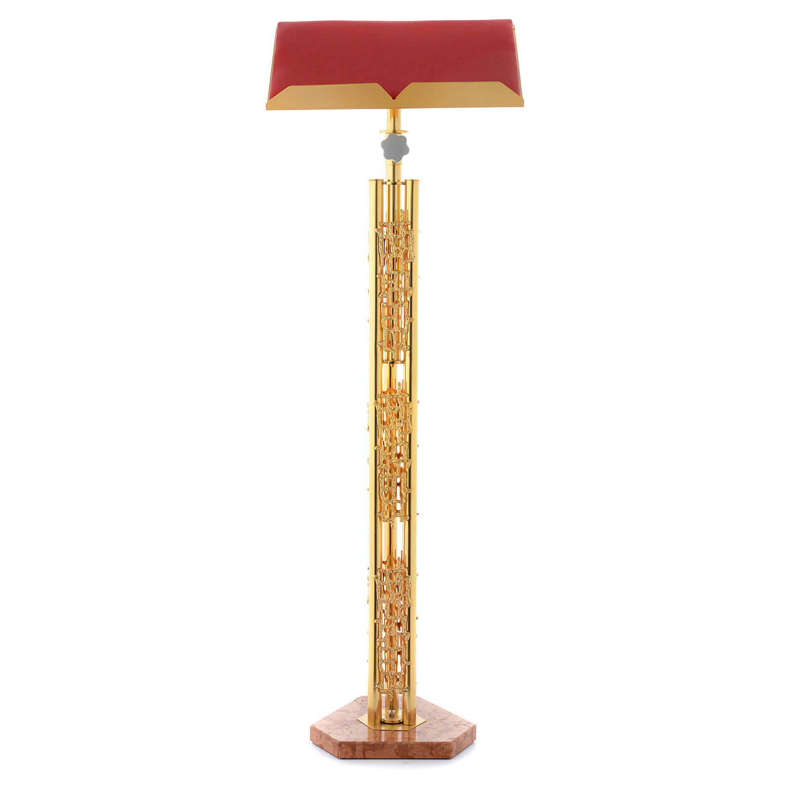 Singlecolumn book stand with marble base in gold brass with online sales on HOLYART.co.uk