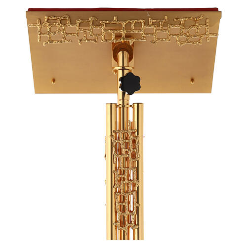 Single-column book stand with marble base in gold brass with stylized design 3