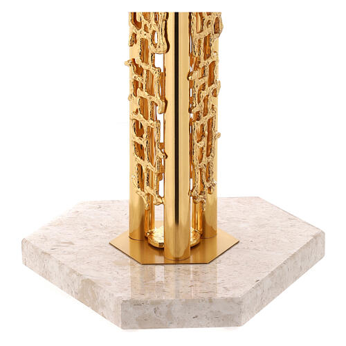 Single-column book stand with marble base in gold brass with stylized design 6