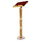 Single-column book stand with marble base in gold brass with stylized design s4