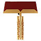Single-column book stand with marble base in gold brass with stylized design s5
