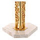 Single-column book stand with marble base in gold brass with stylized design s6