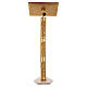 Single-column book stand with marble base in gold brass with stylized design s12
