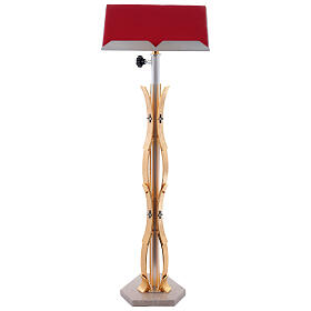 Leggio stelo motivi curvilinei ottone dorato