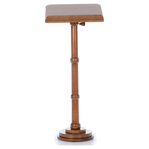 Lectern with rings and round base in light brown wood 1