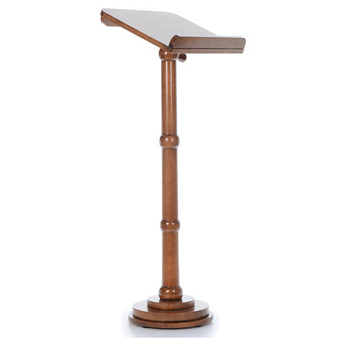 Lectern with rings and round base in light brown wood 3
