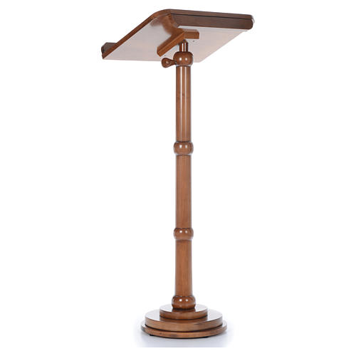 Lectern with rings and round base in light brown wood 4