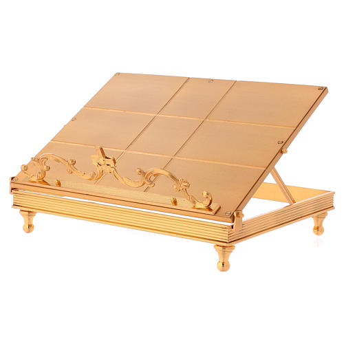 Gold-plated brass book stand with cross 3