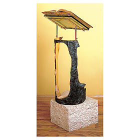 Atriles con columna: Atril con base bronce mármol travertino Molina