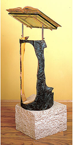 Stem Lectern bronze & travertine marble Molina 3