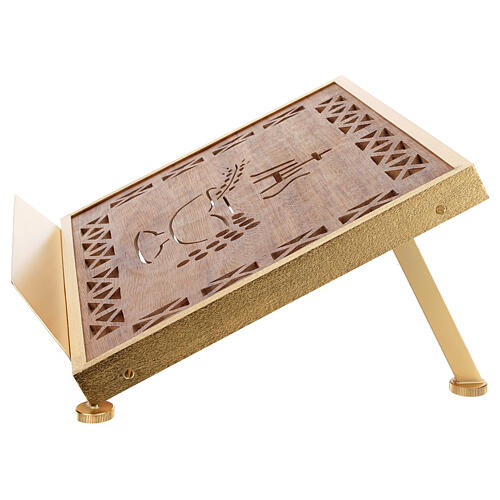 Gold plated book stand, IHS, brass and wood 3