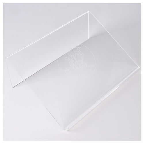 Tischpult aus Plexiglas, mit Gravur Friedenslamm, 25x35 cm 1