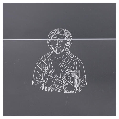 Tischpult aus Plexiglas, mit Gravur Christusdarstellung, 45x30 cm 2