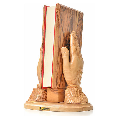 Porta Evangelio manos juntas madera de olivo 3