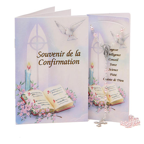 Livret souvenir Confirmation Français chapelet rose 1