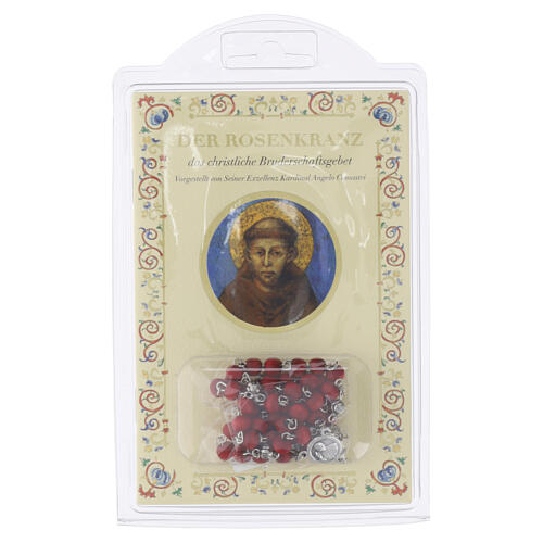 Livreto "O rosário" com São Francisco efeito pergaminho terço de madeira ALEMÃO 4