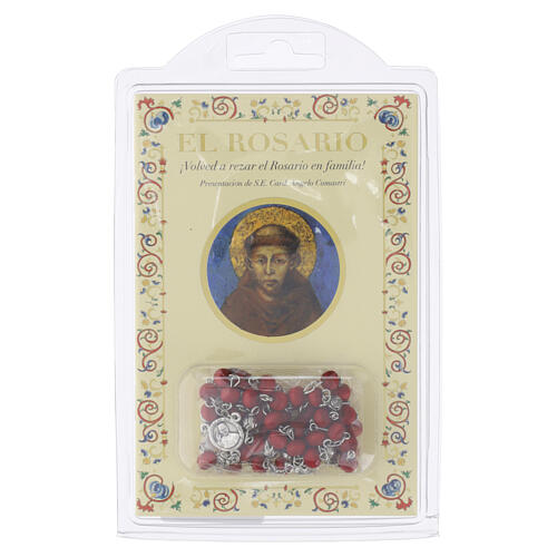 Livret « Le rosaire » Saint François papier effet parchemin chapelet en bois, ESPAGNOL 4