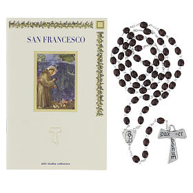 Booklet: St. Francis wooden rosary with Tau, ITALIAN