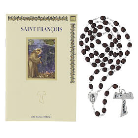 Saint Francis booklet with wooden Tau cross rosary, FRENCH LANGUAGE