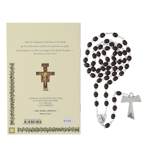 Saint Francis booklet with wooden Tau cross rosary, FRENCH LANGUAGE 3