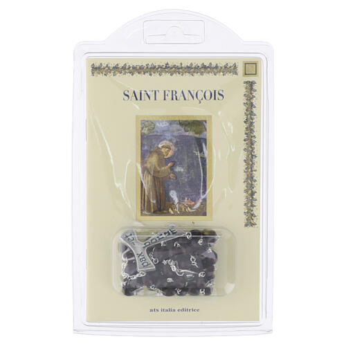 Saint Francis booklet with wooden Tau cross rosary, FRENCH LANGUAGE 4