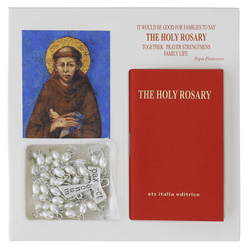 Livreto com terço de vidro "O Santo Rosário" São Francisco INGLÊS 2
