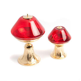 Red glass lamp on gold-plated base