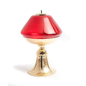 Red glass lamp on gold-plated base