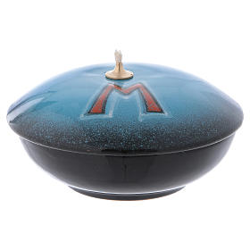 Lamp in blue ceramic with  Marian symbol