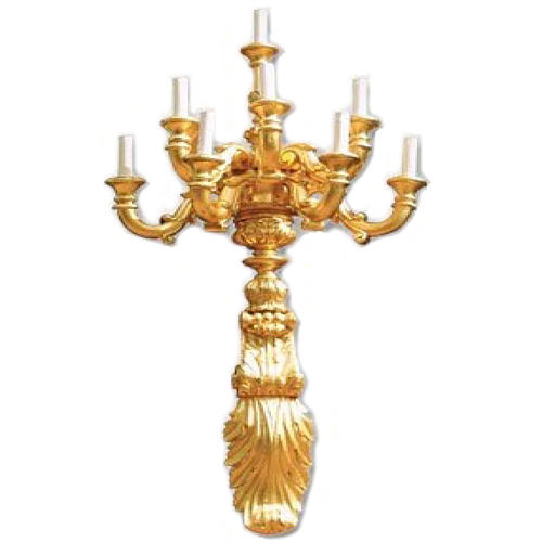 Lámpara de pared madera decorada hoja oro 8 brazos 130 cm 1
