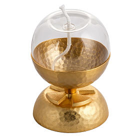 Lamp for liquid wax in hammered golden brass