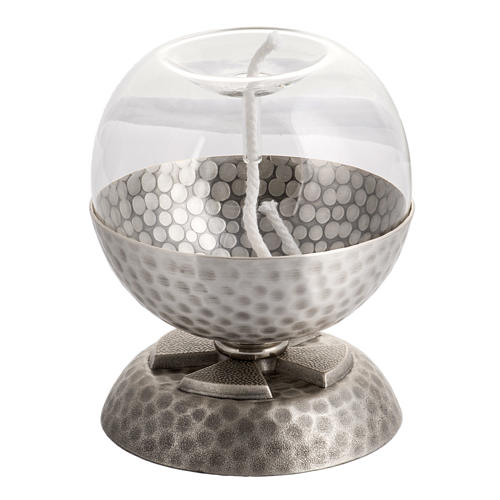 Lampada per cera liquida in ottone martellato argentato 1