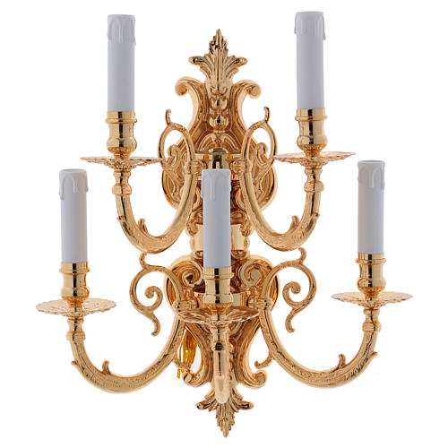 Baroque Applique in brass with 5 candles 1