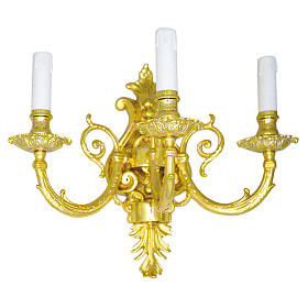 Baroque Applique in brass with 3 candles