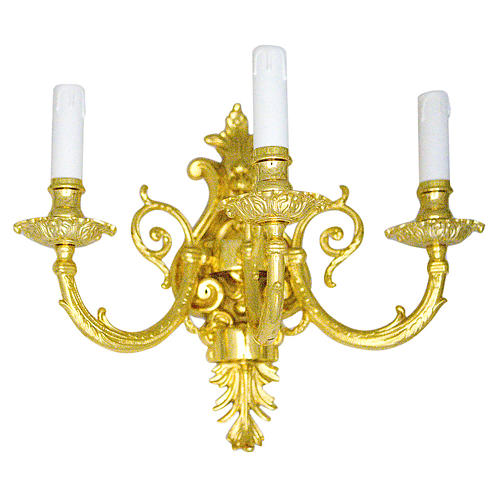 Baroque Applique in brass with 3 candles 1