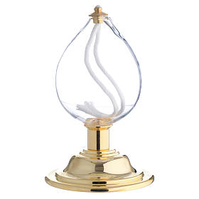 Drop shaped lamp for liquid candle in brass
