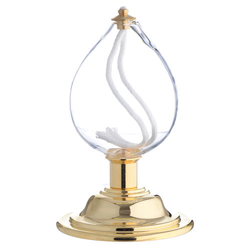 Drop shaped lamp for liquid candle in brass 1