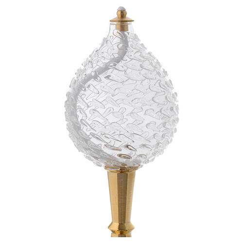 Altarlampe, als Öllampe ausgeführt, Glaslampe mit Tröpfchen verziert auf hohem Standfuß 2