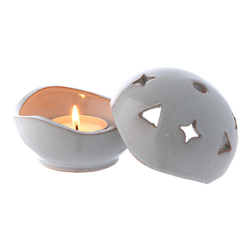 Lámpara para vela cerámica esmaltada blanca 2