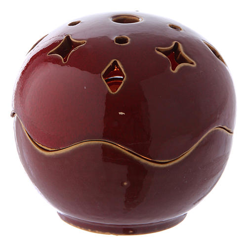 Porta-vela vermelha cerâmica esfera 1