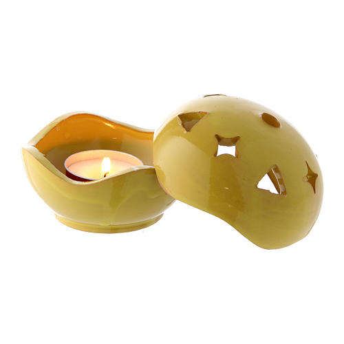 Porta-vela amarela cerâmica esfera 2